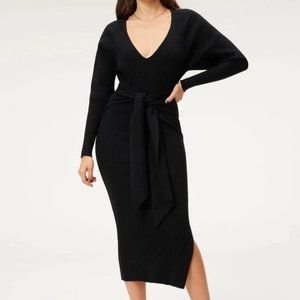 Good American Belted Rib Knit Bodycon Midi Dress